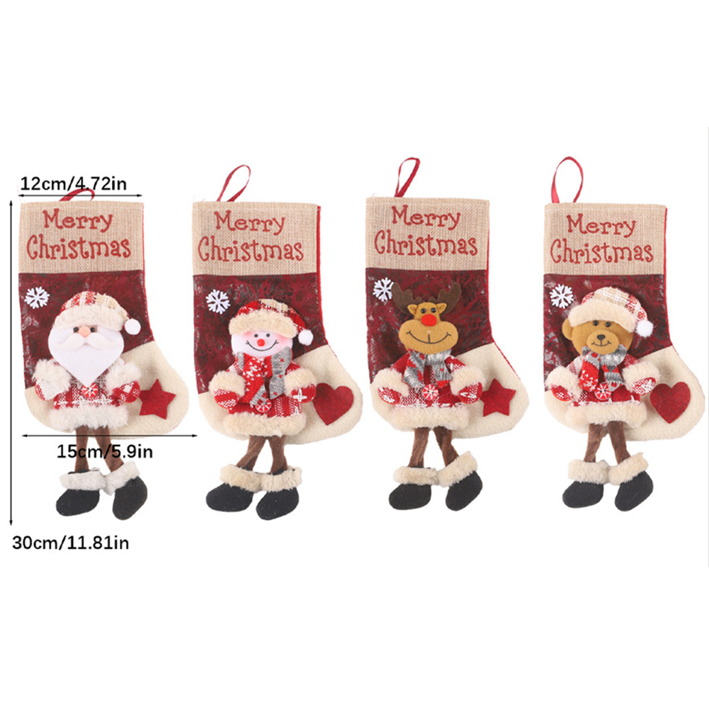 Christmas Stocking Hanging - Large Christmas Stocking with Santa Fabric