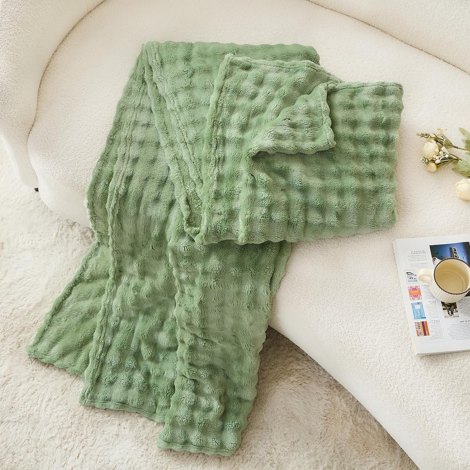 Sage Green Bubble Fleece Blank - đánh giá và giá Christmas Throw Blanket
