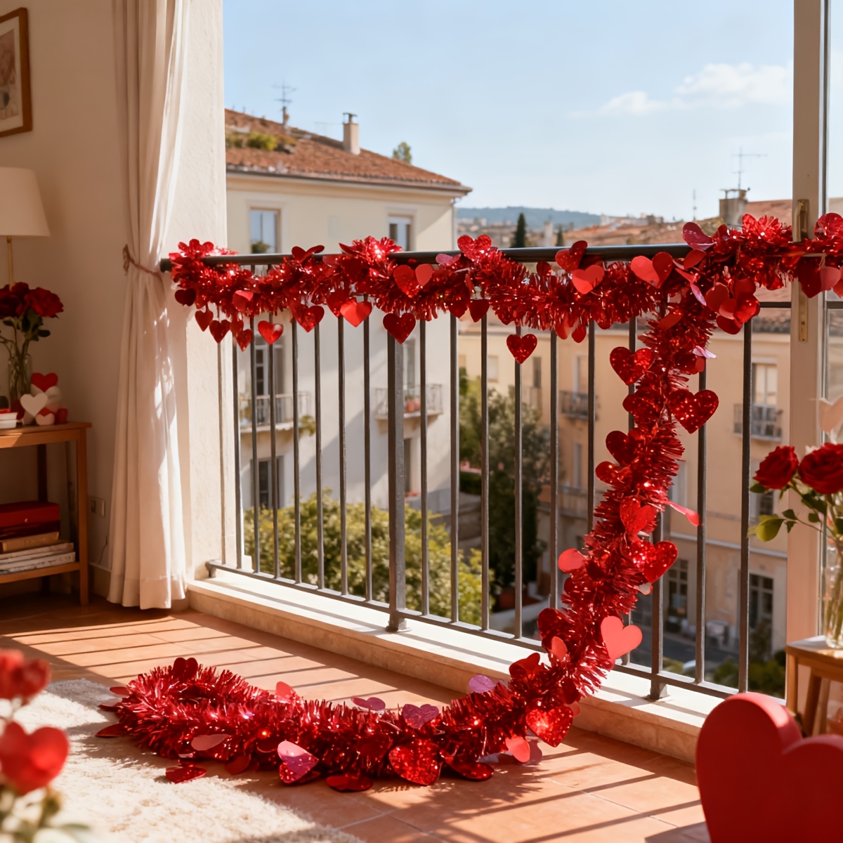 3pcs Red Heart Plastic Tinsel  - đánh giá và giá Tinsel Garland Decoration