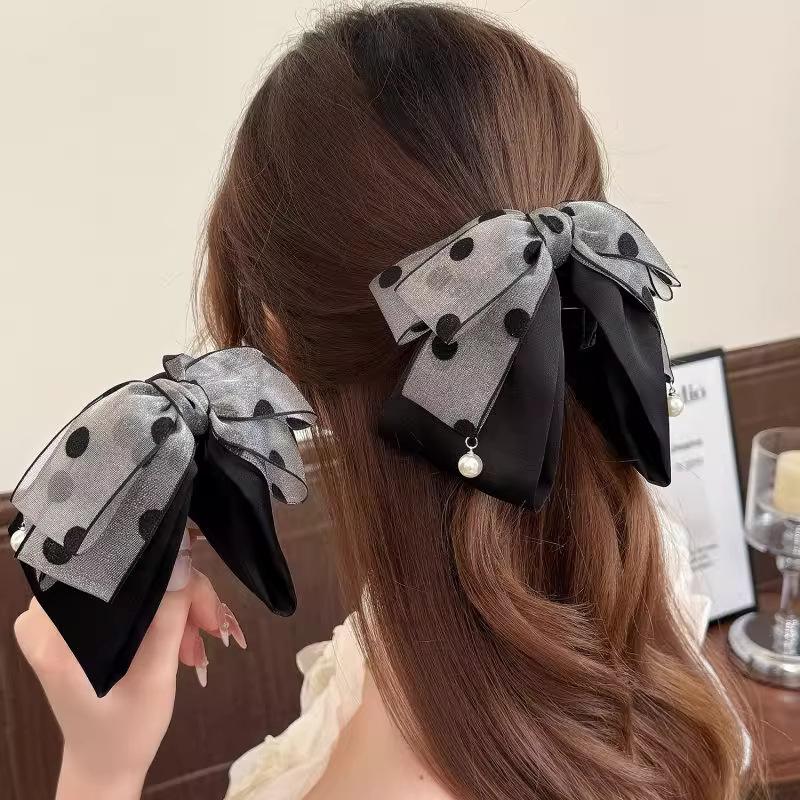 Elegant Gray Polka Dot Bow Hai - đánh giá và giá Ribbon Bow Gift