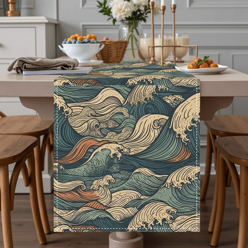 Hokusai-Inspired Japanese Naut - đánh giá và giá Christmas Table Runner
